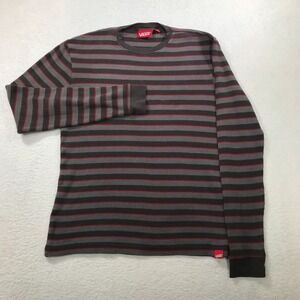 VANS Thermal Shirt Mens Small Striped Waffle Knit Grunge Skate Surf Y2K Vintage